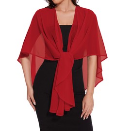 CHICGAL Shawls and Wraps for Evening Dresses Sheer Womens Chiffon Scarf Wedding Bridal Cover Up, Red
