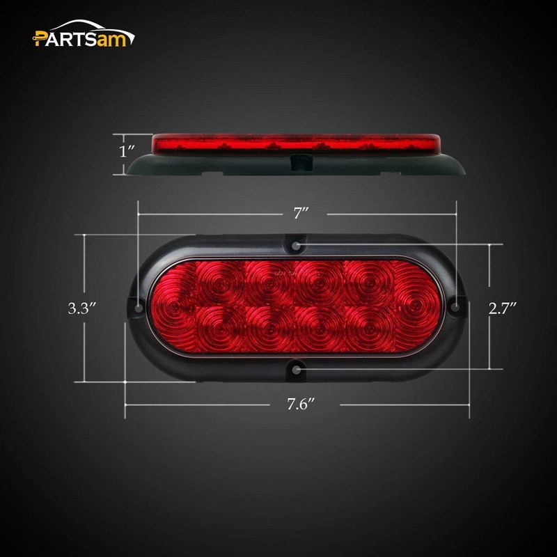 Partsam 2PCS 6" Oval Chrome Trailer Truck Red 10 LED