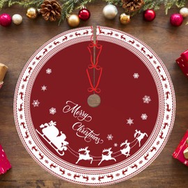 Merry Christmas Tree Skirt,48 Inch Red Christmas Tree Skirt with Snowflake & Reindeer,SantaClaus Xmas Tree Skirt Christmas Decorations for Holiday Party Decor Indoor Outdoor