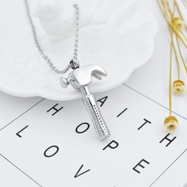 Hammer Cremation Jewelry for Ashes Stainless Steel Urn Pendant Locket Keepsake Memorial Necklace for Human Ashes Holder for Women Men (H-S)