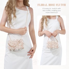 LHHMZ Women Elegant Rose Clutch Flower Evening Bag Bride Wedding Clutch Floral Purses Party Prom Handbags