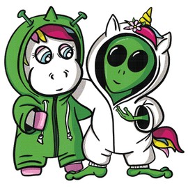 Unicorn Alien Pajamas PJ's 5 Inch Waterproof Decal Sticker Wall Window Tie-dye Alien Stoner Stones Psychedelic Mushroom Hippie Green Rainbow Galaxy Rock Gypsy Indian Trible Sunflower Mountain Cactus CS1492-2PK