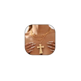 GIGB PBDK Chunky 14K Gold Cross Necklaces for Women Layered Exaggerated Cross Pendant Necklaces Vintage Paperclip Choker Necklaces Hip Hop Jewelry Presents (Cross)