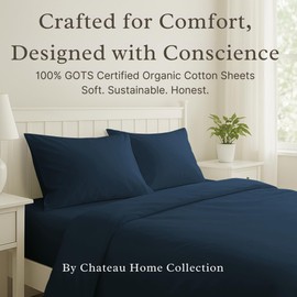 100% Organic Cotton Sheets Queen Size Set, Soft & Comfy Sateen Weave GOTS & OEKO TEX Certiifed 15" Deep Pocket Queen Sheets, Machine Washable Low Pill Soft Breathable Sheet & Pillowcase Sets- Navy