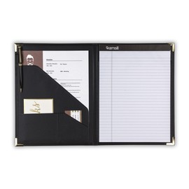 Samsill Classic Collection Business Portfolio - Executive Padfolio for Resume & Document Organizer - 8.5 by 11-Inch Legal Pad, Faux Leather with Brass Corners (Black)