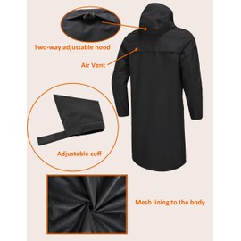 NORDIC OUTLAND Rain Jacket Men,Waterproof Breathable Long Raincoat with Hood Mesh Lining,Windbreaker for Outdoor Fishing Camping