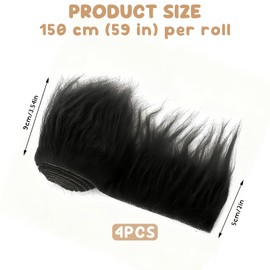 Pack of 4 Faux Fur for Crafts 5 x 150 x 10 cm Fur Faux Fur Fabric Band for Santa Shaggy Craft Plush Precut Strips Hair DIY (White Black Grey Khaki) Throw DIY Decoration (White Brown Grey)