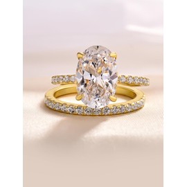 Effinny 3.5ct Elongated Oval Cut Engagement Ring Set,925 Sterling Silver Bridal Ring Set with Half Eternity Wedding Ring, Metal, Cubic Zirconia