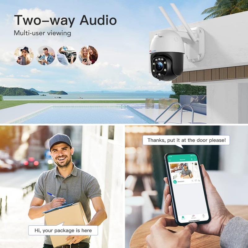 Ctronics PTZ Dome WiFi Outdoor Security Camera, 1080P IP Camera,