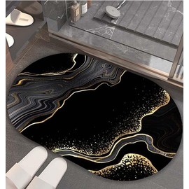 Bath Mat Rug-Gold Black Marble Pattern Rubber Quick Dry Non Slip Super Absorbent Thin Bathroom Rugs Fit Under Door Washable Bathroom Floor Mats-Shower Rug for in Front of Bathtub,Shower Room,Sink