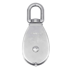 Famgee 50 MM Silver Single Pulley Block 304 Stainless Steel M50 Wire Rope Single Sheave Pulley Roller Swivel Rigging Lifting Wheel Loading 400kg