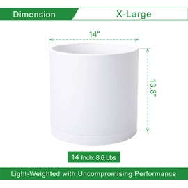 D'vine Dev 14 Inch White Plastic Planter Pots for Plant Pot with Drainage Hole and Seamless Saucers, 74-X-A-4
