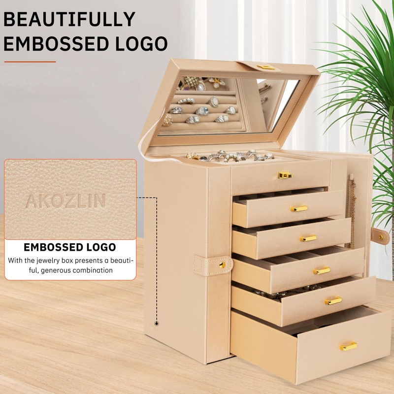 AKOZLIN Huge Jewelry Box Organizer Functional Extra Large Leather Jewelry