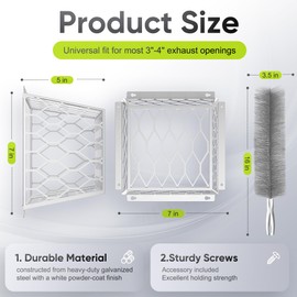 Dryer Vent Bird Guard - Durable Bird Guard Vent Covers for Most 3" to 4" Bathroom Exhaust Fan Ventilation Cover, 7"Lx7"Wx5"H Easy-to-Install Dryer Vent Cover Outside for Exhaust Fan Cover, White