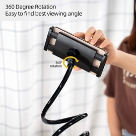 GVEFIVME Gooseneck Tablet Holder Universal Tablet Stand: 360 Degree Flexible Arm Bracket Clamp Mount Bed for 4.7-10.5 Inch (Black)