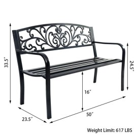 Costway 50" Patio Park Steel Frame Bench Furniture Garden Porch Chair Cast Iron Backrest