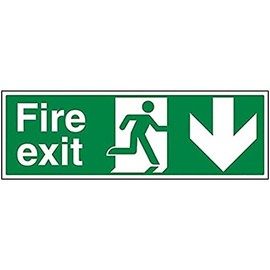 V Safety Eco Friendly Fire Exit - Fire Exit Arrow Down - 300 X 100mm