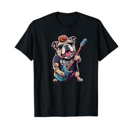 Funny Bulldog Dog Rock and Roll Rocker 80s 90s T-Shirt for Men Women Girls Kids