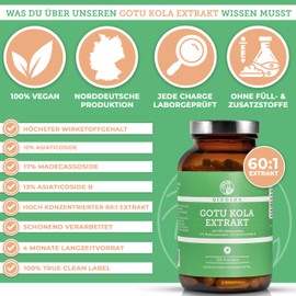 QIDOSHA Gotu Kola 60:1 Extract, with 40% Total Asian Cosides Highest Active Ingredient Content on the Market, Including 10% Asiaticosides, 17% Madecassoside and 13% Asiaticoside B, 120 Capsules in Glass