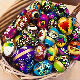 vesplo Hand Painted Wooden Traditional Polish Large Easter Eggs 6 Units Assorted