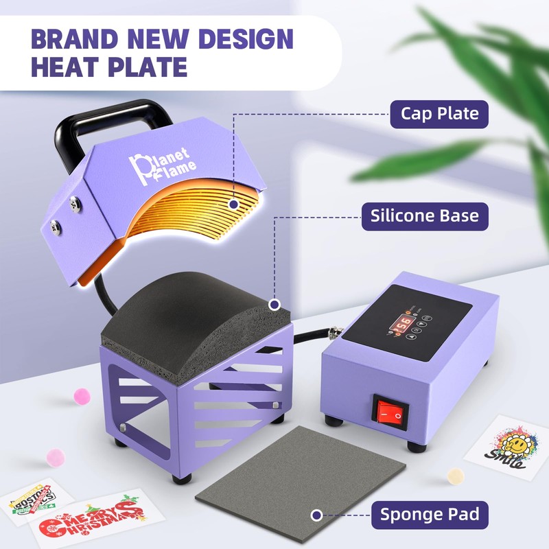 PlanetFlame Hat Press, Mini Hat Press Heat Machine for Caps