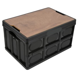 Alomejor 30L Storage Box Crate with Lid Folding Storage Box with Wooden Cover Panel for Home Outdoor(Black)