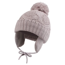 Pesaat Knitted Baby Winter Beanie Earflap Warm Hat for Infant Toddler Boys Girls Fleece Lined Beanies with Pompom(Grey,0-6 M)