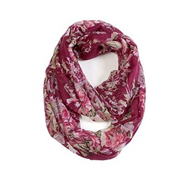 Scarfand's Romantic Rose Prints & Floral Patterns Lightweight Infinity Fashion Scarves Wraps (Bouquet Rose Red-Tawny Port)