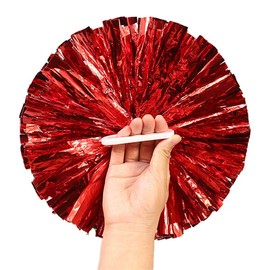 Vsosfiza Cheerleading Pompoms, Pack of 2 Metallic Foil Cheerleader Pom Poms, Red, Sports Pompoms, Cheers Ball, Dance Pompoms, for Sports Events, Team Spirit, Aerobics Parties