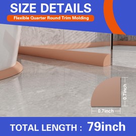 Flexible Quarter Round Molding, Peel and Stick, Corner Molding Trim, Waterproof Rubber Edge Molding Quadrilateral Trim for Wall Corner Countertops, 0.7×0.7 (Brown, 79Inch)