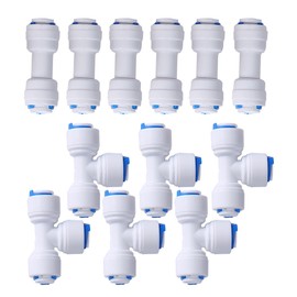 1/4" OD 12 pcs Quick Connect Push in to Connect for Water Reverse Osmosis System Water Tube Fitting (6I+6T)