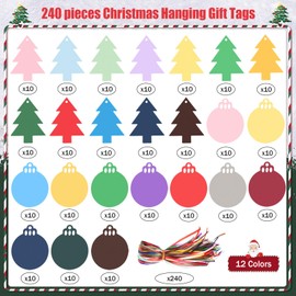 MixTeach 240 Pcs Christmas Hanging Gift Tags 120 Pcs Round Ornaments Labels and 120 Pcs Christmas Tree Hanging Labels with 240 Pcs Ribbons for DIY Crafts Christmas Gift Wrapping Favors Party Decor