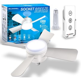 Bell+Howell Socket Breeze Light 5-Speed Deluxe LED – Ceiling Fans with Lights and Remote Control – For Bedroom, Kitchen, Living Room,1000 Lumens / 5000 Kelvins As Seen On TV
