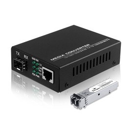 Fiber to Ethernet Media Converter with Gigabit Multi-Mode SFP LC Module, 1.25G SFP to 10/100/1000M RJ45, MMF, 850nm, up to 550m (1804 ft)