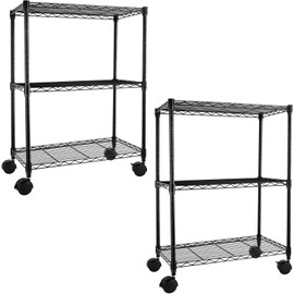 Simple Deluxe Heavy Duty 3-Tier Storage Shelves 750Lb Capacity, 24.02" D x 13.78" W x 29.92" H Shelving Unit for Pantry, Garage, Laundry and Kitchen, Black, 2 Pack