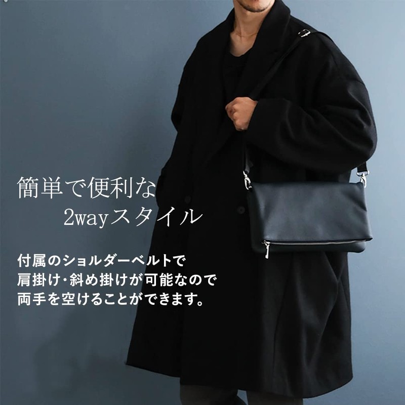 VITAFELICE vinb-20c50n Men's Genuine Cowhide Leather Clutch Bag, 2-Way, gray