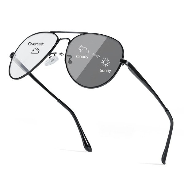 SIPHEW Photochromic Polarized Aviator Sunglasses for Women Men, Metal Frame