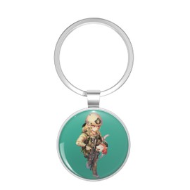 BKR Graphics Military Anime Girl Metal Double Sided Key Chain Keychain
