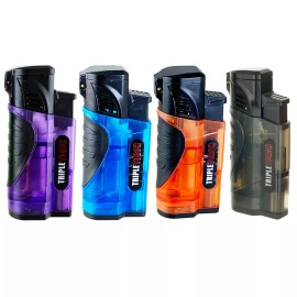 Victory Torch 4 PACK Triple  Clear Color Torch Lighter Adjustable Flame W/Cigar Puncher PR