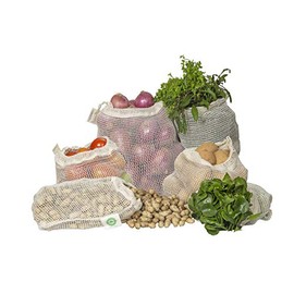Reusable Cotton Mesh Produce Bags - 100% Organic Cotton, Durable, Double Stitched, Washable with Tare Weight & Drawstring - Mesh Bags for Grocery Shop