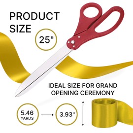 Grand Opening Ceremony Kit – 25 Inch Red Giants Ribbon Cutting Scissors with Gold Ribbon for Inaugurations and Ceremonies Giant Scissors for Special Events