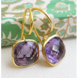 Cushion Cut Amethyst Gold Plated Earrings