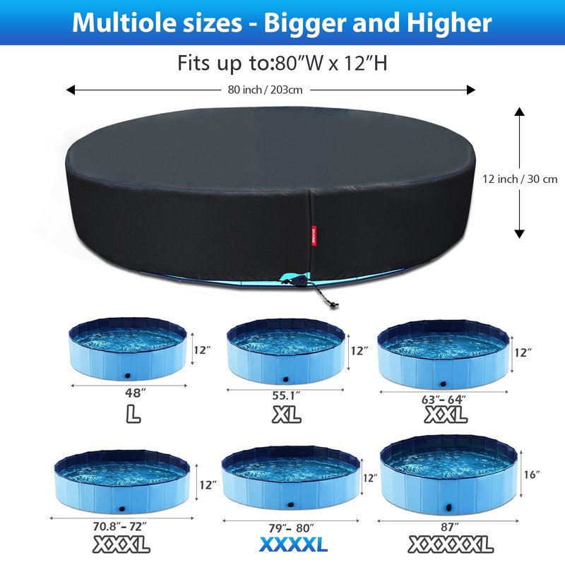 QH.HOME[2025 Upgraded Windproof] 77 79 80 inch Kiddie Pool Cover