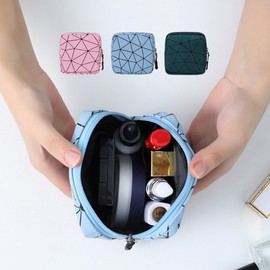Geometric Mini Pouch for Women - Multi-Purpose Square Travel Portable Waterproof Zipper Cosmetic & Toiletry Bag Washbag Green 4ea