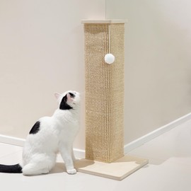 PETKARAY Couch Corner Cat Scratcher, 28'' Corner Scratching Post Cat Wall Scratcher, Sisal Scratch Pad for Sofa, Wall Furniture Protector with Toy Ball