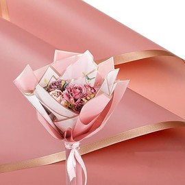 XZJMY 20 Sheets Flower Wrapping Paper Gold Edge Flower Wrapping Paper Waterproof Flower Bouquet Wrapping Paper Florist Bouquet Supplies for DIY Craft Gift Packing 22.8"x22.8" (Dark Pink)