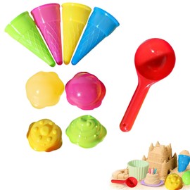 9 Pcs Ice Cream Sand Toys for Kids, Sandpit Toys, Ice Cream Cones Scoop Set, Beach Toys for Toddlers Age 1-5, Outdoor Beach Toys Ice Cream Cones Scoop Set Sand Mold Toy (Random Color)