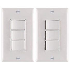 Wengart Triple Rocker Combination Decorator Switch,15A 120-277VAC,Ground Terminal,Residential/Commercial Grade,3 Individual Switches,UL Listed,Wall Plate isIncluded,Pack of 2