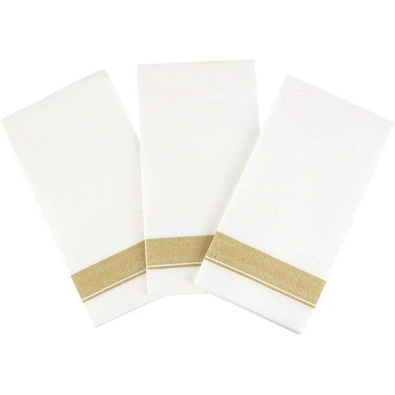 50 Cloth-Like Dinner Napkins Gold Border Disposable Elegant Tableware Events