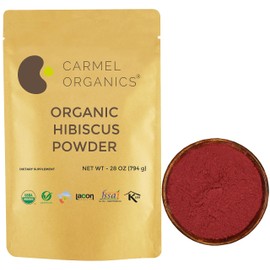 CARMEL ORGANICS Organic Hibiscus Petals Powder 28 Ounce or 1.75 Lb | USDA Certified Organic | Non GMO | Rich in Vitamin C | No Added Preservative | Indian Origin Hibiscus Powder